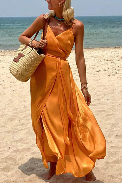 Solid Color Casual Temperament Beach Holiday Dress