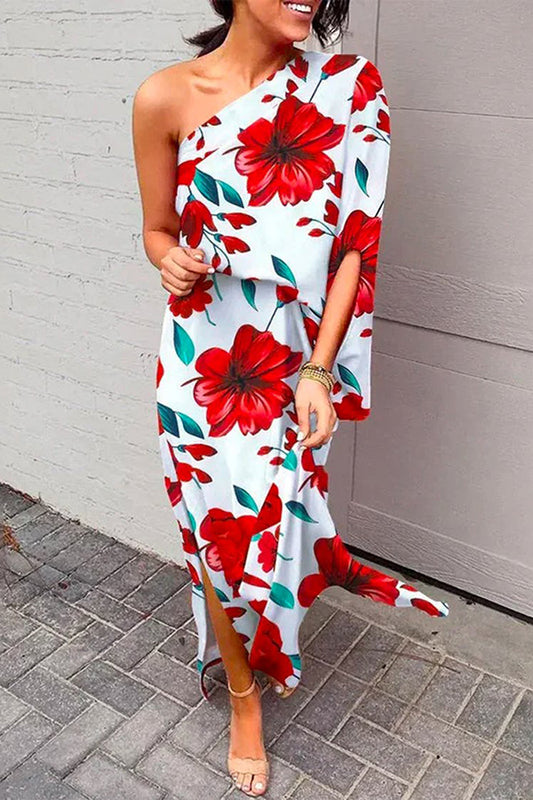 Vacation Floral One Shoulder Loose Midi Dress