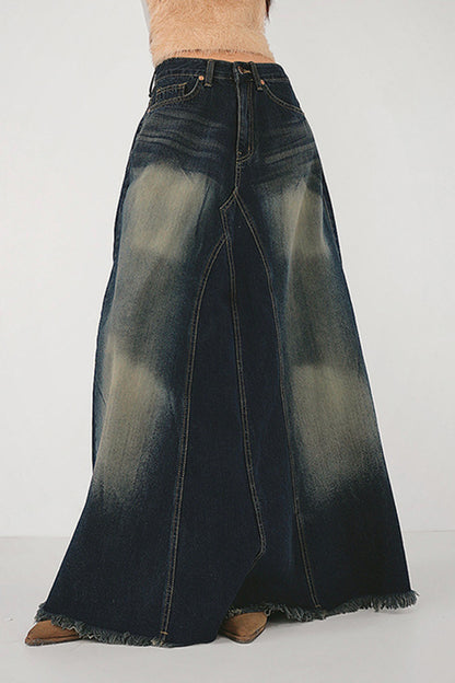 Distressed Washed Denim Skirt