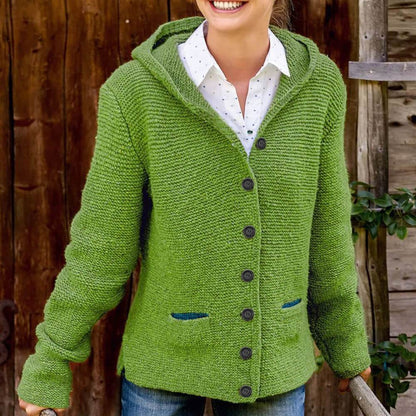 Hooded Pure Color Button Knit Cardigan