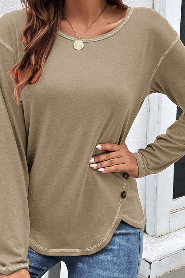 Casual Button Detailed Long Sleeve Irregular Top