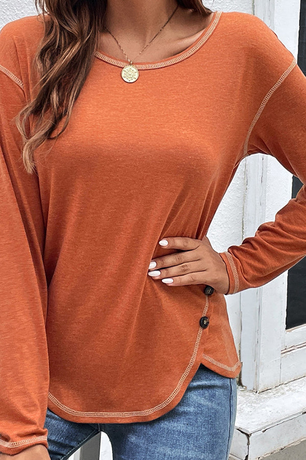 Casual Button Detailed Long Sleeve Irregular Top