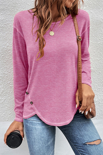 Casual Button Detailed Long Sleeve Irregular Top