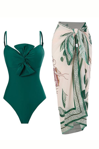 Bow Front One Piece Swimsuit and Sarong Flaxmaker