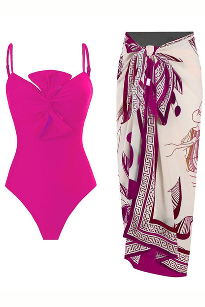 Bow Front One Piece Swimsuit and Sarong Flaxmaker