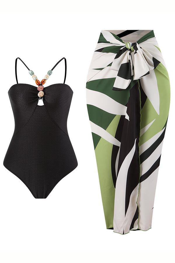 One Piece Swimsuit and Sarong Skirt