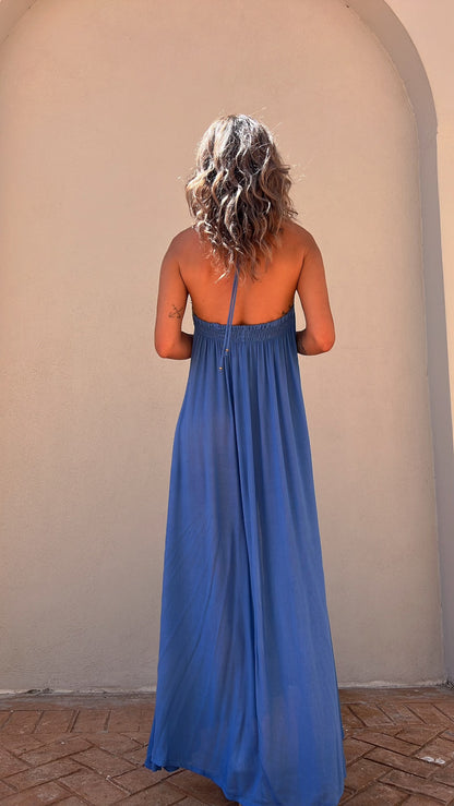 Paneled Sleeveless Lace-Up Holiday Maxi Dress