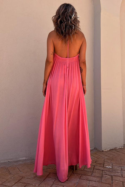 Paneled Sleeveless Lace-Up Holiday Maxi Dress