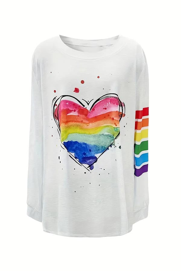 Rainbow Heart Print Plus Size Casual T-Shirt: A Colorful Addition to Your Wardrobe