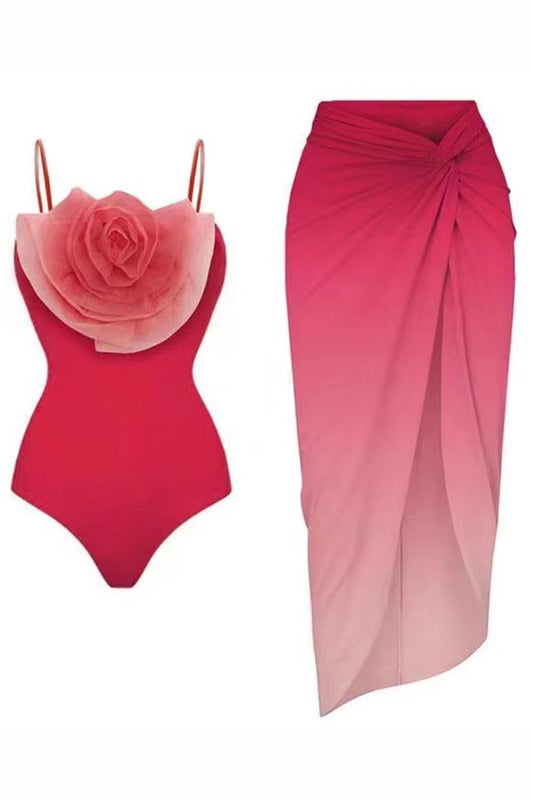 Rosa Muscosa Gradient One Piece Swimsuit and Skirt