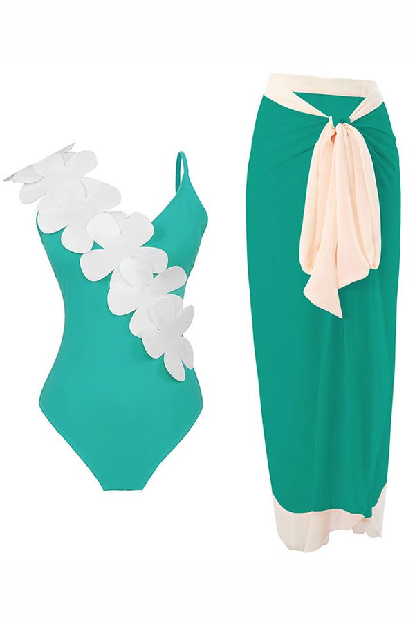 3D Flower One-Piece Swimsuit + Cover Skirt