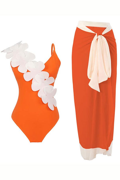 3D Flower One-Piece Swimsuit + Cover Skirt