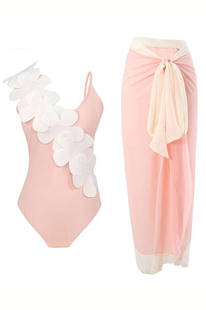 3D Flower One-Piece Swimsuit + Cover Skirt