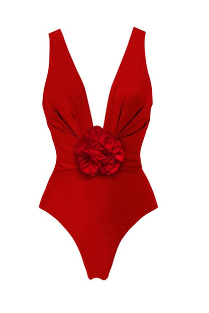 Red One-Piece Swimsuit + Cover Skirt