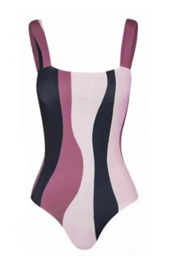 Color Block One-Piece Swimsuit + Cover Skirt