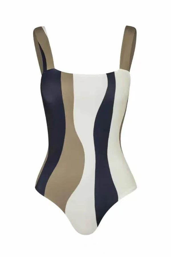 Color Block One-Piece Swimsuit + Cover Skirt