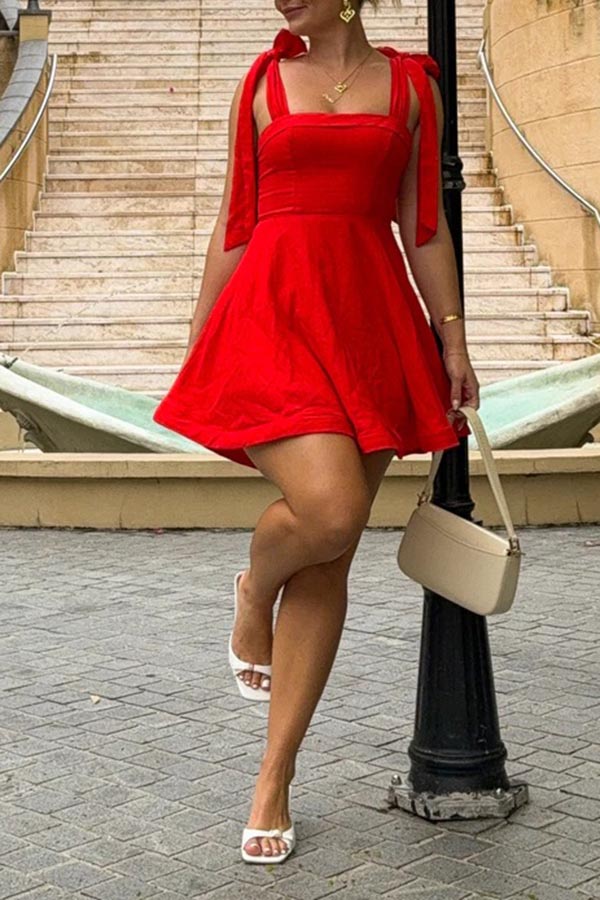 Strappy Square Neck Strap Mini Dress