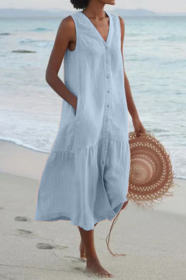 Bohemian Simple Solid Color Linen Dress