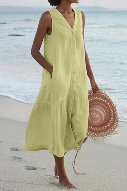 Bohemian Simple Solid Color Linen Dress