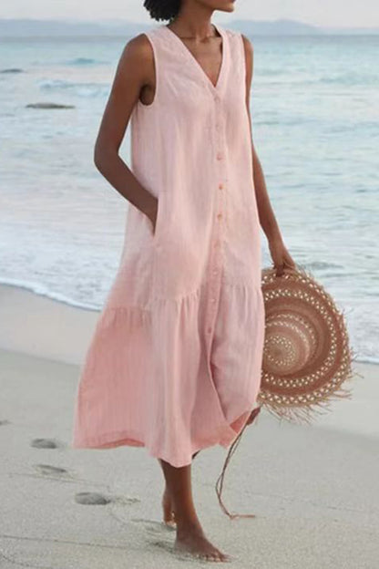 Bohemian Simple Solid Color Linen Dress