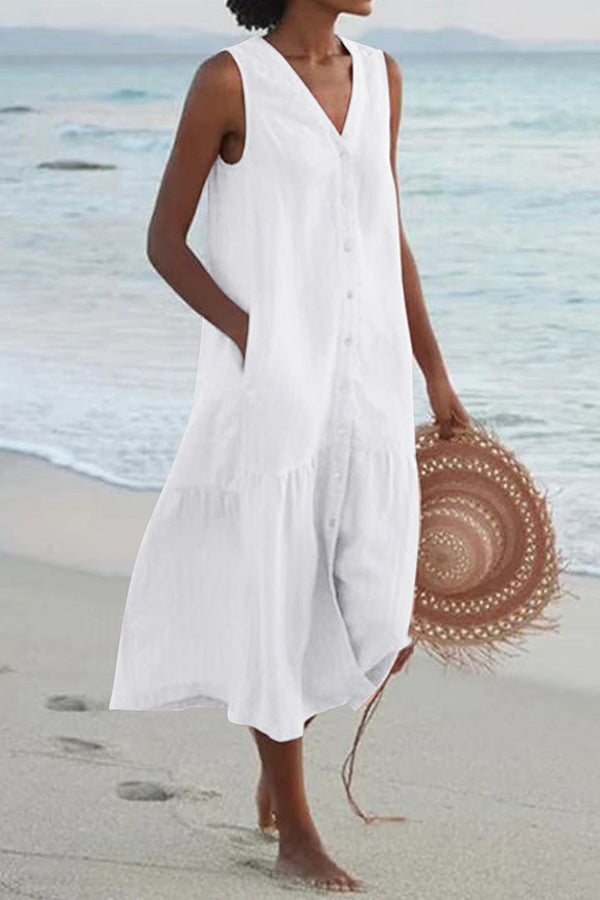 Bohemian Simple Solid Color Linen Dress