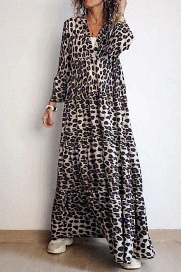 Bohemian Leopard Print Loose Maxi Dress