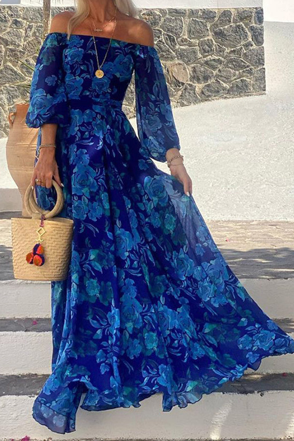 With Love Floral Off Shoulder Back Smocked Vacation Maxi Dress