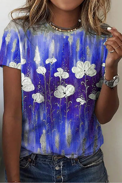 Oil Painting Print Short Sleeve T-Shirt