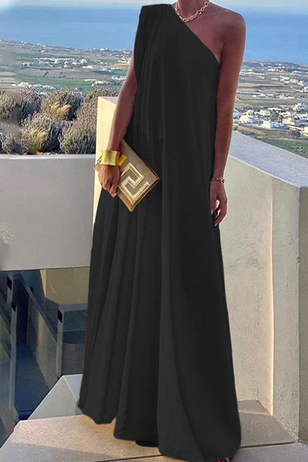 One-Shoulder Satin Long Dress