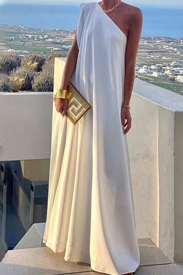 One-Shoulder Satin Long Dress