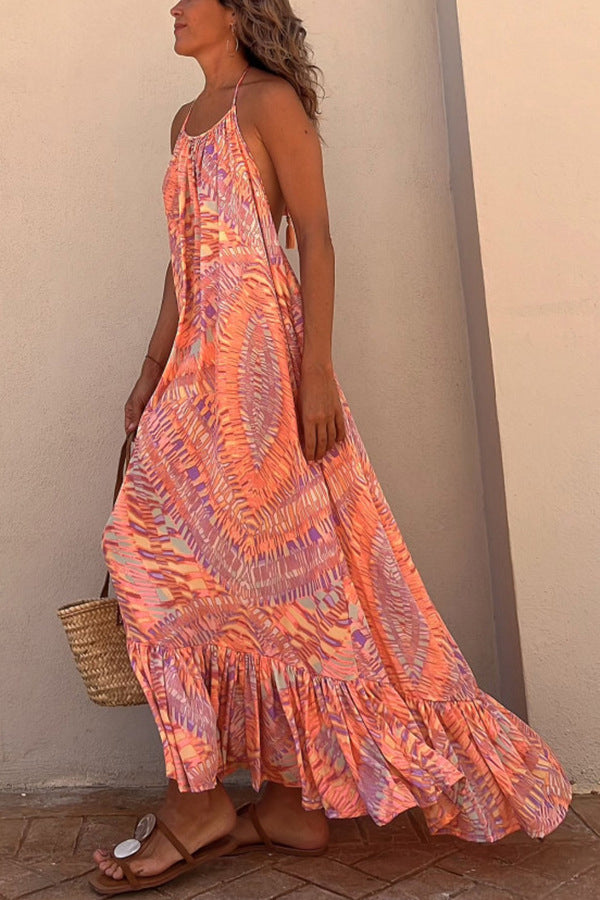 Golden Times Ethnic Print A-Line Vacation Maxi Dress