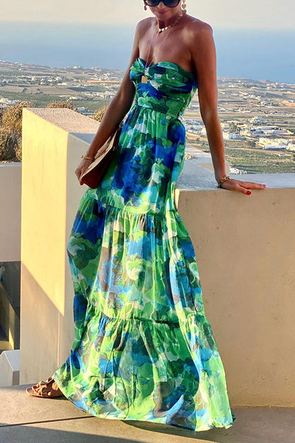 Strapless Tie Dye Maxi A-Line Dress