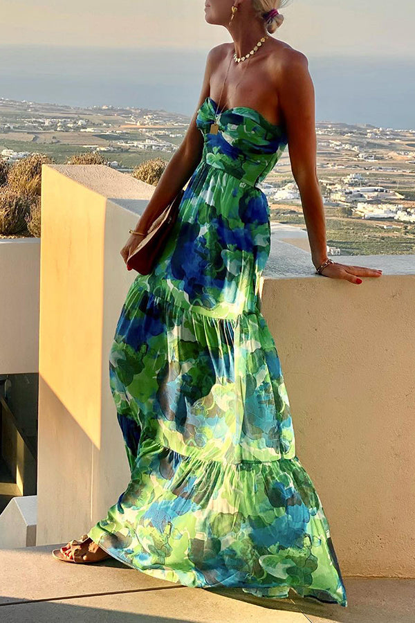 Strapless Tie Dye Maxi A-Line Dress