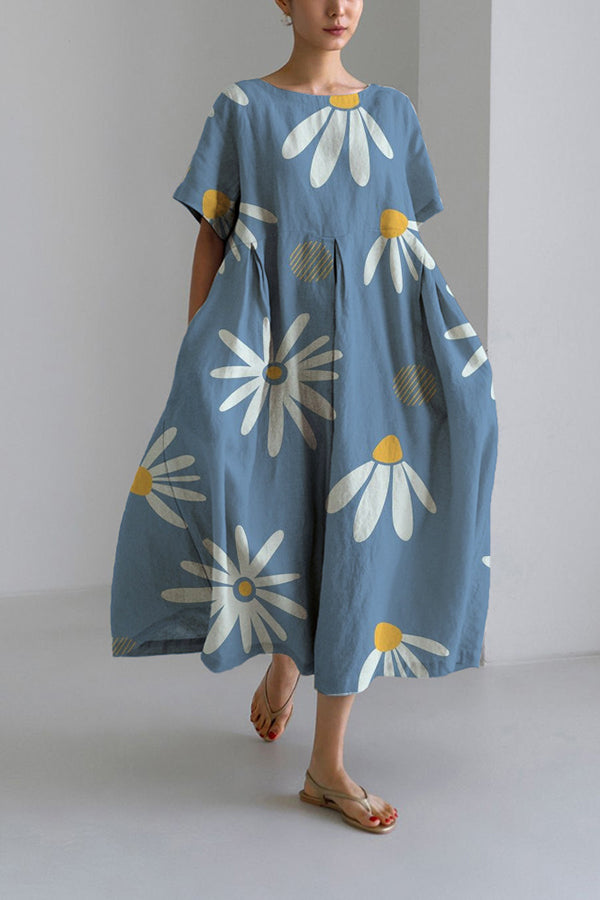 Floral Print Linen Loose Dress