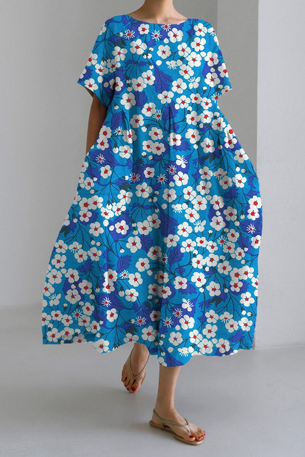 Floral Print Linen Loose Dress