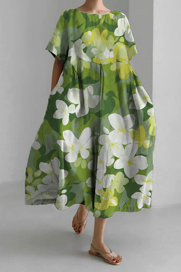 Floral Print Linen Loose Dress