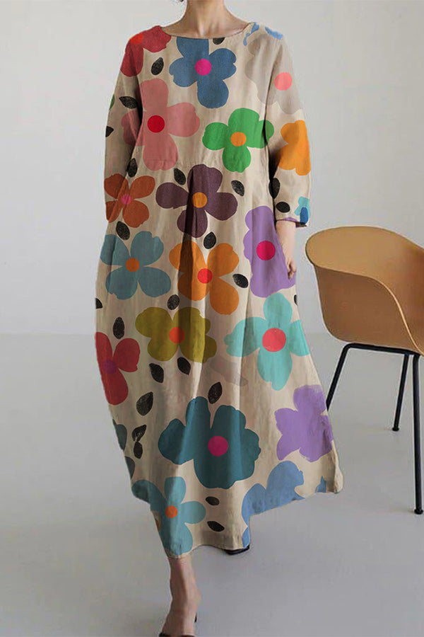 Floral Print Linen Loose Dress