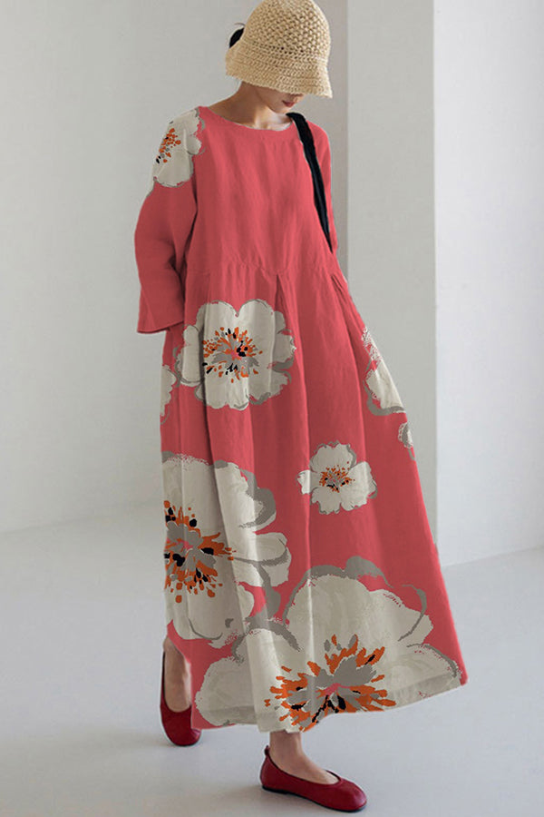 Floral Print Linen Loose Dress