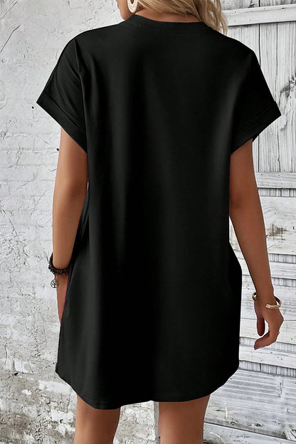 Solid Batwing Sleeve Hidden Pocket Tee Dress