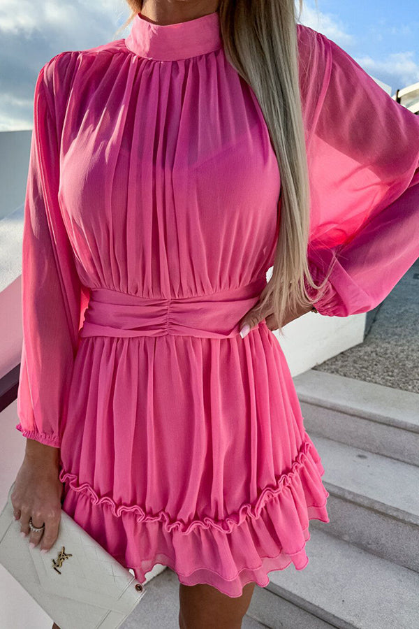 Long Sleeve Chiffon Mini Dress