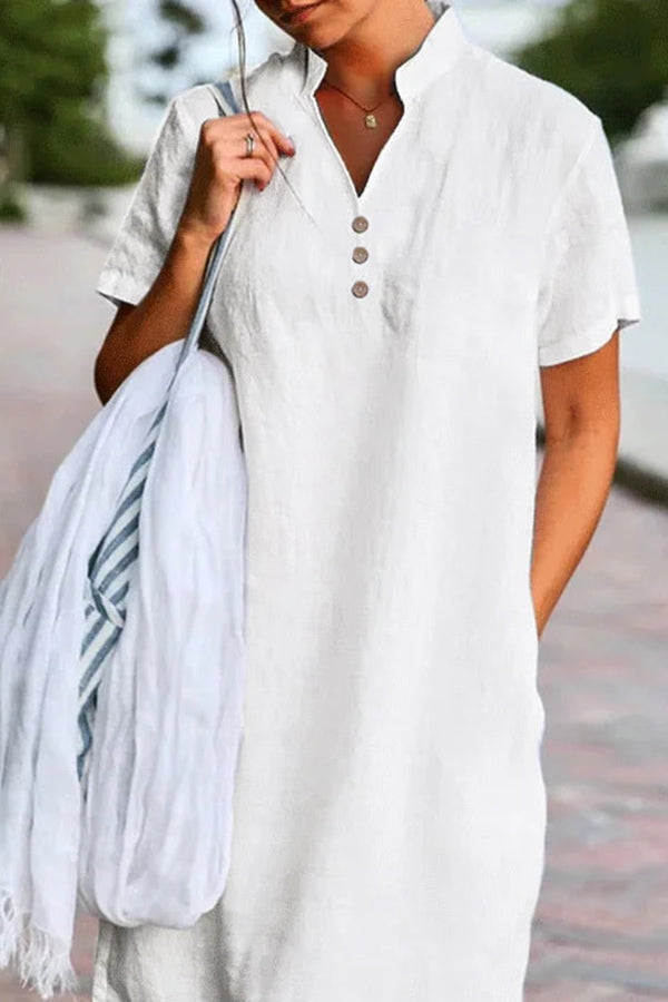 Linen White Basic Dress