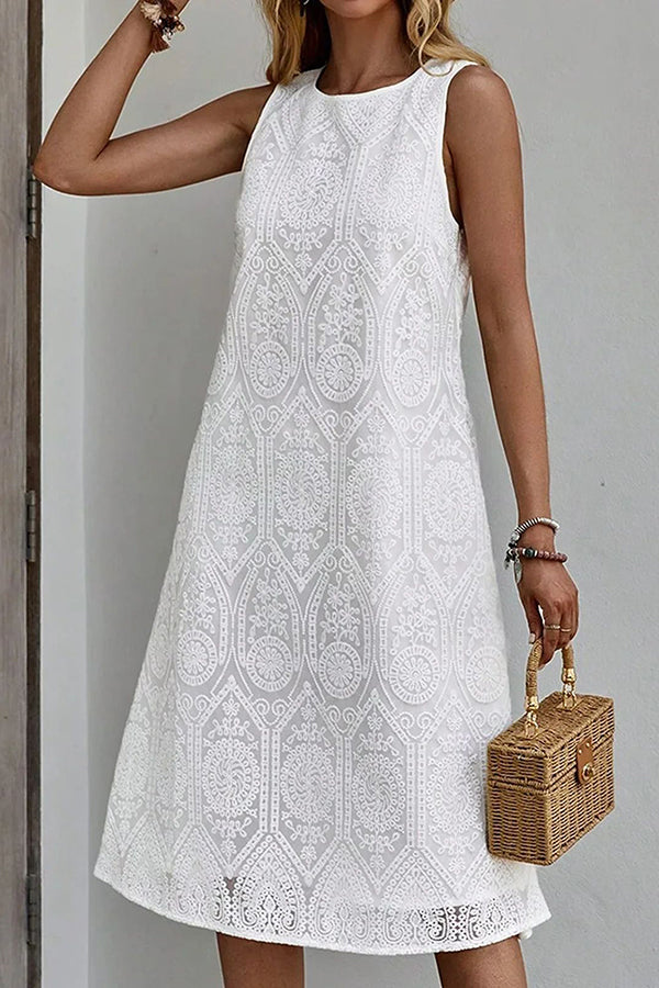 White Lace Sleeveless Dress