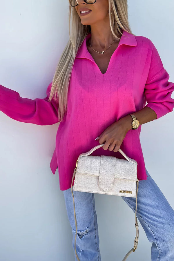 Alora Pink Sweater With Collar