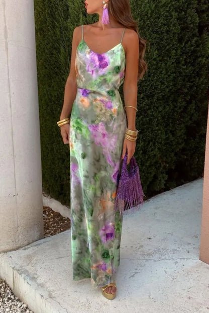 Expect The Best Tulle Tie-dye Print Maxi Dress with Removable Shawl