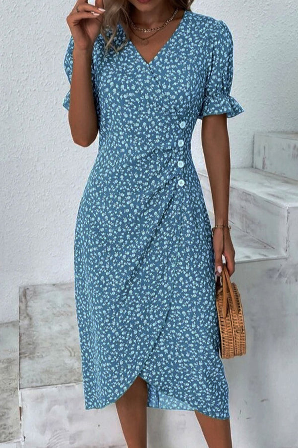 Vacation Floral V Neck Dress