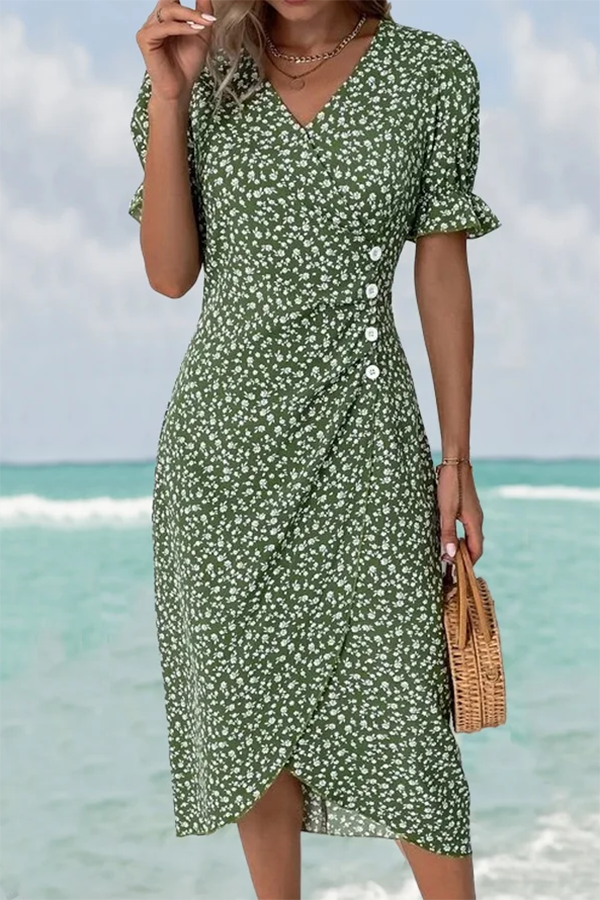 Vacation Floral V Neck Dress