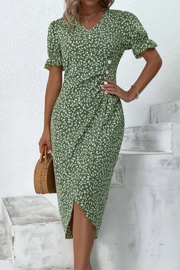 Vacation Floral V Neck Dress