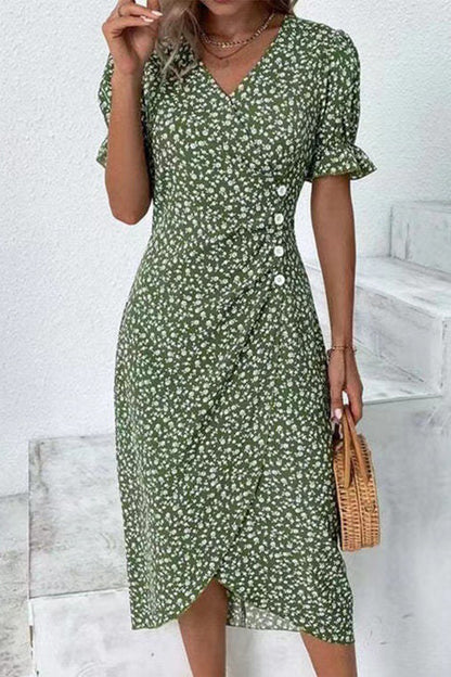 Vacation Floral V Neck Dress