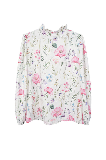 Floral Print Ruffle Trim Blouse