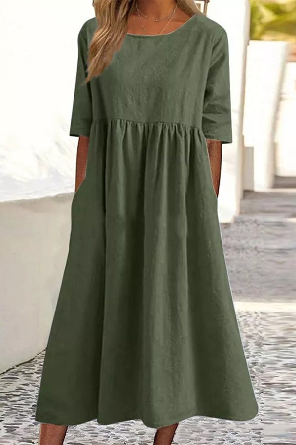 Women's Cotton Linen Cozy Vintage Dress